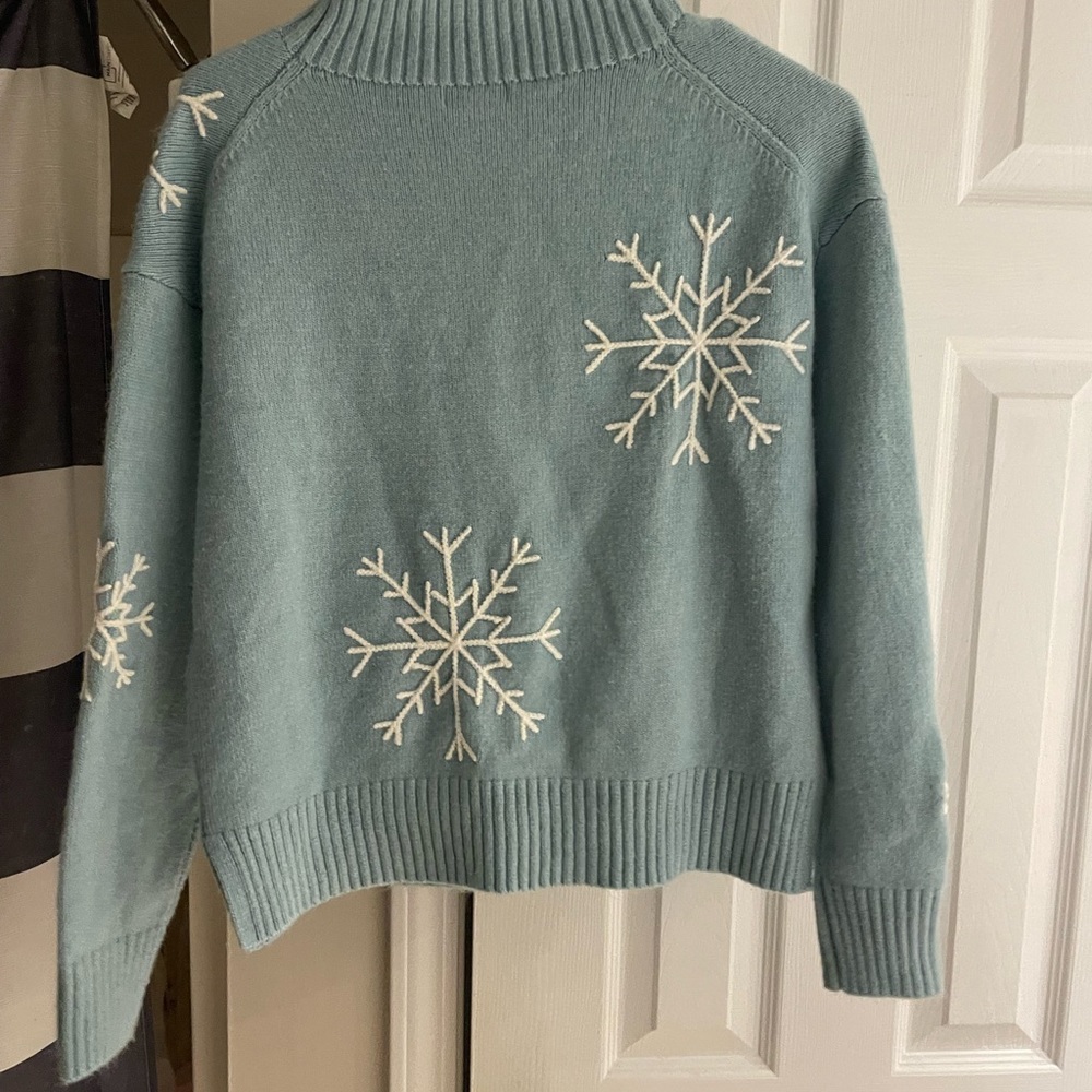 Sundance Light Blue Sweet‎ Snowflake Turtleneck Sweater XS - Picture 3 of 5